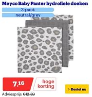 Promoties Meyco baby panter hydrofiele doeken - Meyco - Geldig van 14/05/2024 tot 19/05/2024 bij Bol.com