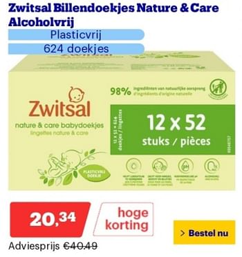 Promoties Zwitsal billendoekjes nature + care alcoholvrij - Zwitsal - Geldig van 14/05/2024 tot 19/05/2024 bij Bol.com