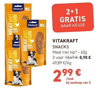 Promoties Vitakraft snacks meat me! kip - Vitakraft - Geldig van 15/05/2024 tot 26/05/2024 bij Tom&Co