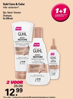 Promoties Guhl care + color bond+ restore shampoo - Guhl - Geldig van 15/05/2024 tot 01/06/2024 bij De Online Drogist