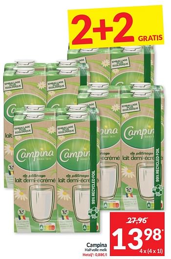 Promoties Campina halfvolle melk - Campina - Geldig van 21/05/2024 tot 26/05/2024 bij Intermarche