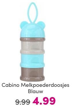 Promoties Cabino melkpoederdoosjes blauw - Cabino - Geldig van 19/05/2024 tot 25/05/2024 bij Baby & Tiener Megastore