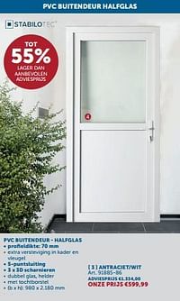 Pvc buitendeur - halfglas antraciet-wit-Huismerk - Zelfbouwmarkt