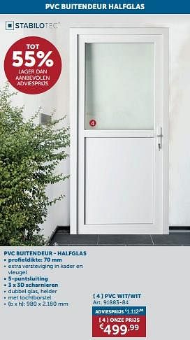 Promoties Pvc buitendeur - halfglas pvc wit-wit - Huismerk - Zelfbouwmarkt - Geldig van 21/05/2024 tot 17/06/2024 bij Zelfbouwmarkt