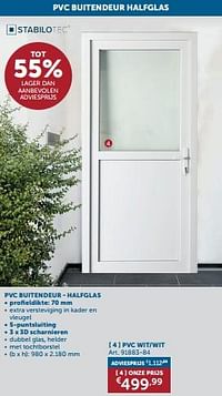 Pvc buitendeur - halfglas pvc wit-wit-Huismerk - Zelfbouwmarkt