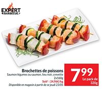 Promotions Brochettes de poissons saumon légumes ou saumon, lieu noir, crevette - Produit maison - Intermarche - Valide de 21/05/2024 à 26/05/2024 chez Intermarche