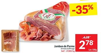 Promotions Jambon de parme - Prosciutto di Parma - Valide de 21/05/2024 à 26/05/2024 chez Intermarche