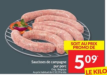 Promotions Saucisses de campagne pur porc - Produit maison - Intermarche - Valide de 21/05/2024 à 26/05/2024 chez Intermarche