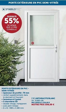Promotions Porte extérieure en pvc - demi-vitrée anthracite-blanc - Produit maison - Zelfbouwmarkt - Valide de 21/05/2024 à 17/06/2024 chez Zelfbouwmarkt