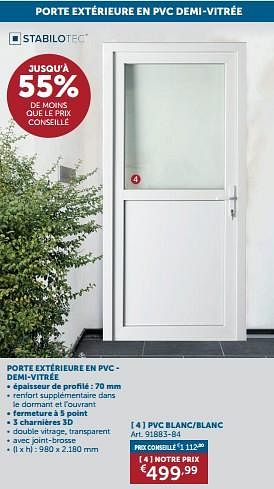 Promotions Porte extérieure en pvc - demi-vitrée pvc blanc-blanc - Produit maison - Zelfbouwmarkt - Valide de 21/05/2024 à 17/06/2024 chez Zelfbouwmarkt