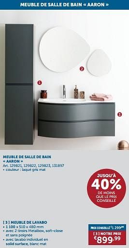 Promotions Meuble de salle de bain aaron meuble de lavabo - Produit maison - Zelfbouwmarkt - Valide de 21/05/2024 à 17/06/2024 chez Zelfbouwmarkt
