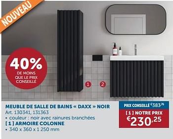 Promotions Meuble de salle de bains daxx noir armoire colonne - Produit maison - Zelfbouwmarkt - Valide de 21/05/2024 à 17/06/2024 chez Zelfbouwmarkt
