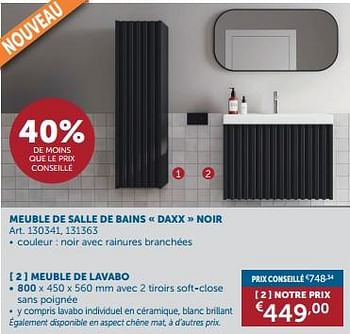 Promotions Meuble de salle de bains daxx noir meuble de lavabo - Produit maison - Zelfbouwmarkt - Valide de 21/05/2024 à 17/06/2024 chez Zelfbouwmarkt