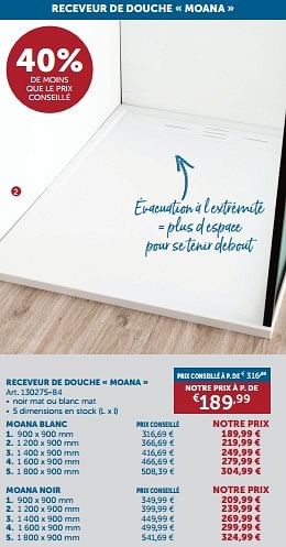 Promotions Receveur de douche moana - Produit maison - Zelfbouwmarkt - Valide de 21/05/2024 à 17/06/2024 chez Zelfbouwmarkt