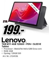 Promoties Lenovo tab m11 4gb 128gb + pen + sleeve tablet - Lenovo - Geldig van 20/05/2024 tot 02/06/2024 bij Media Markt