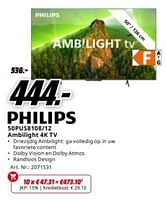 Promoties Philips sopuss108-12 ambilight 4k tv - Philips - Geldig van 20/05/2024 tot 02/06/2024 bij Media Markt