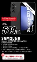 Promoties Samsung galaxy s23 fe 128 gb graphite smartphone - Samsung - Geldig van 20/05/2024 tot 02/06/2024 bij Media Markt