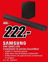 Promoties Samsung hw-q60c-xn cinematic q-series soundbar - Samsung - Geldig van 20/05/2024 tot 02/06/2024 bij Media Markt