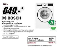 Promoties Bosch wgg24403fg wasmachine voorlader - Bosch - Geldig van 20/05/2024 tot 02/06/2024 bij Media Markt
