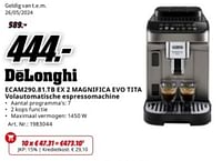 Promoties Delonghi ecam290.61.1b ex 2 magnifica evo tita volautomatische espressomachine - Delonghi - Geldig van 20/05/2024 tot 02/06/2024 bij Media Markt