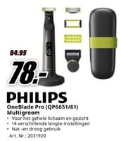 Promoties Philips oneblade pro qp6651-61 multigroom - Philips - Geldig van 20/05/2024 tot 02/06/2024 bij Media Markt