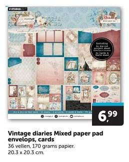 Promoties Vintage diaries mixed paper pad envelops cards - Studio Light - Geldig van 18/05/2024 tot 26/05/2024 bij BoekenVoordeel