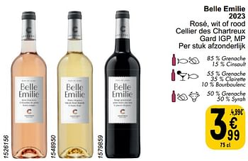 Promoties Belle emilie 2023 rosé wit of rood cellier des chartreux - Rode wijnen - Geldig van 21/05/2024 tot 27/05/2024 bij Cora
