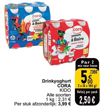 Promoties Drinkyoghurt cora kido - Huismerk - Cora - Geldig van 21/05/2024 tot 27/05/2024 bij Cora
