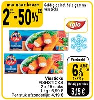 Promoties Vissticks fishsticks - Iglo - Geldig van 21/05/2024 tot 27/05/2024 bij Cora