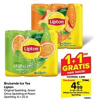 Promoties Blikjes ice tea green citrus sparkling - Lipton - Geldig van 22/05/2024 tot 28/05/2024 bij Carrefour