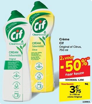 Promoties Crème original - Cif - Geldig van 22/05/2024 tot 28/05/2024 bij Carrefour