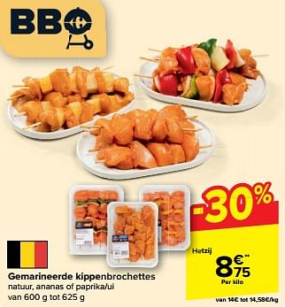 Promoties Gemarineerde kippenbrochettes - Huismerk - Carrefour  - Geldig van 22/05/2024 tot 28/05/2024 bij Carrefour