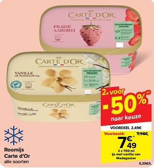 Promoties Ijs met vanille van madagaskar - Carte D'Or - Geldig van 22/05/2024 tot 28/05/2024 bij Carrefour