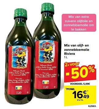 Promoties Mix van olijf en zonnebloemolie riviera - Riviera - Geldig van 22/05/2024 tot 28/05/2024 bij Carrefour