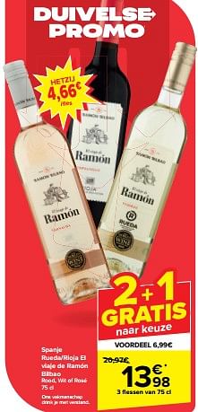 Promoties Spanje rueda rioja el viaje de ramón bilbao rood, wit of rosé - Witte wijnen - Geldig van 22/05/2024 tot 28/05/2024 bij Carrefour