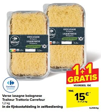 Promotions Verse lasagne bolognese traiteur trattoria carrefour - Produit maison - Carrefour  - Valide de 22/05/2024 à 28/05/2024 chez Carrefour
