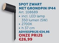 Promoties Spot zwart met grondpin ip44 - Huismerk - Zelfbouwmarkt - Geldig van 21/05/2024 tot 17/06/2024 bij Zelfbouwmarkt