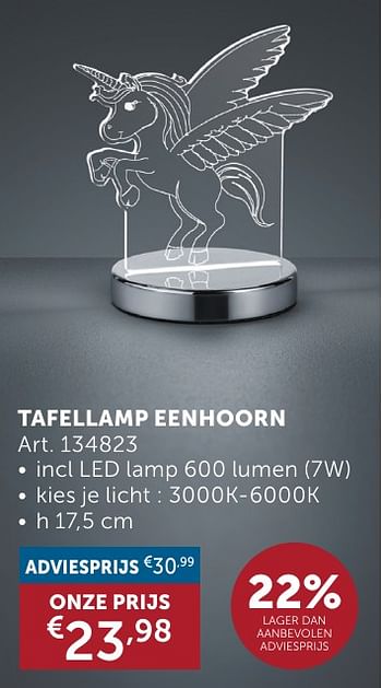 Promoties Tafellamp eenhoorn - Huismerk - Zelfbouwmarkt - Geldig van 21/05/2024 tot 17/06/2024 bij Zelfbouwmarkt