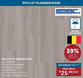 Promotions Pvc-lvt planken rigid - Uniclic - Valide de 21/05/2024 à 17/06/2024 chez Zelfbouwmarkt