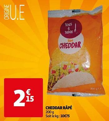 Promoties Cheddar râpé - Huismerk - Auchan - Geldig van 22/05/2024 tot 27/05/2024 bij Auchan