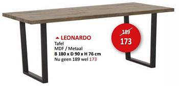 Promoties Leonardo tafel - Huismerk - Weba - Geldig van 17/05/2024 tot 27/06/2024 bij Weba