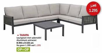 Promoties Tampa loungeset met salontafel aluminium antraciet - Huismerk - Weba - Geldig van 17/05/2024 tot 27/06/2024 bij Weba