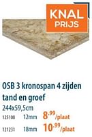 Promoties Osb 3 kronospan 4 zijden tand en groef - Huismerk - Cevo - Geldig van 16/05/2024 tot 05/06/2024 bij Cevo Market