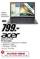 Promotions Acer a515-57-71cd pc portable - Acer - Valide de 20/05/2024 à 02/06/2024 chez Media Markt