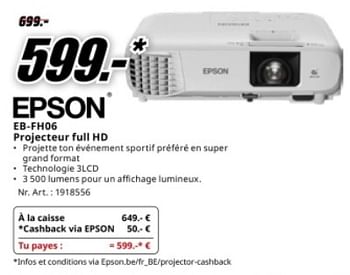 Promotions Epson eb-fh06 projecteur full hd - Epson - Valide de 20/05/2024 à 02/06/2024 chez Media Markt