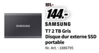 Promotions Samsung t7 2 tb gris disque dur externe ssd protable - Samsung - Valide de 20/05/2024 à 02/06/2024 chez Media Markt