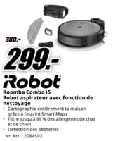 Promotions Irobot roomba combo i5 robot aspirateur avec fonction de nettoyage - iRobot - Valide de 20/05/2024 à 02/06/2024 chez Media Markt