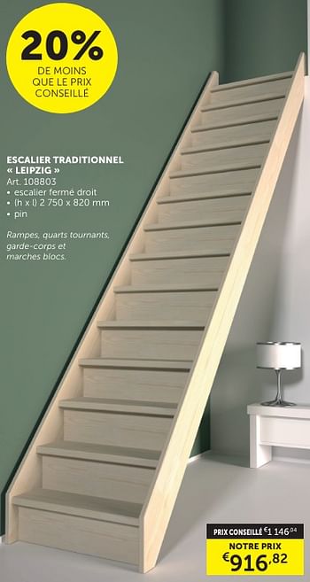 Promotions Escalier traditionnel leipzig - Produit maison - Zelfbouwmarkt - Valide de 21/05/2024 à 17/06/2024 chez Zelfbouwmarkt