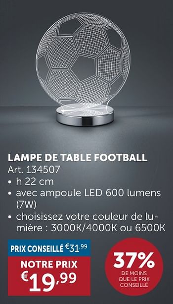 Promotions Lampe de table football - Produit maison - Zelfbouwmarkt - Valide de 21/05/2024 à 17/06/2024 chez Zelfbouwmarkt