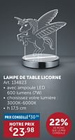 Promotions Lampe de table licorne - Produit maison - Zelfbouwmarkt - Valide de 21/05/2024 à 17/06/2024 chez Zelfbouwmarkt